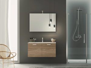 QUB04 - Wall-mounted wooden vanity unit with doors - Door by Gruppo Geromin