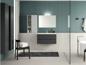 QUB06 - Single wooden vanity unit with integrated washbasin with cabinets - Washbasin cabinet by Gruppo Geromin