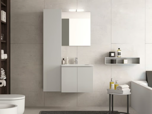 QUB09 - Single wooden vanity unit with doors with cabinets - Washbasin cabinet by Gruppo Geromin