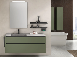 RIVA 07 - Wall-mounted wooden vanity unit with mirror - Washbasin cabinet by Gruppo Geromin