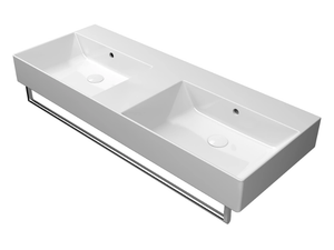KUBE X 120X47 DB - Countertop double ceramic washbasin with towel rail - Washbasin by GSI ceramica