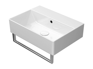 KUBE X 50X37 - Rectangular single ceramic washbasin with towel rail - Washbasin by GSI ceramica