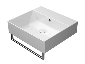 KUBE X 50X47 - Rectangular single ceramic washbasin with towel rail - Washbasin by GSI ceramica