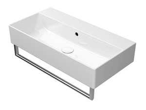KUBE X 70X37 - Rectangular single ceramic washbasin with towel rail - Washbasin by GSI ceramica