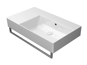 KUBE X 80X47 - Rectangular single ceramic washbasin with towel rail - Washbasin by GSI ceramica