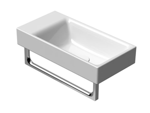 NUBES 50X25 - Rectangular wall-mounted ceramic handrinse basin with towel rail - Washbasin by GSI ceramica
