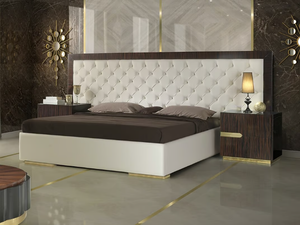 ART - Wood veneer double bed with tufted headboard - Bed frame by Guerra Vanni