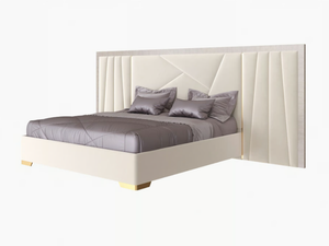 CLIZIA - Eucalyptus double bed with upholstered headboard - Bed frame by Guerra Vanni