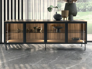 WES - Glass and aluminium sideboard with integrated lighting - Cabinet by Guzzini & Fontana
