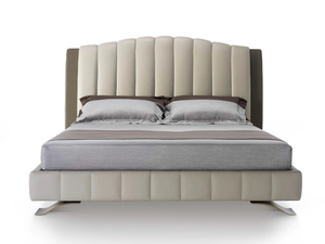 HAUSSMANN - Leather double bed with high headboard - Bed frame by HUGUES CHEVALIER