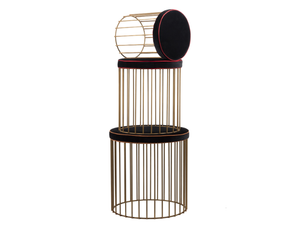 CAGE 04 SET - Upholstered round brass pouf - Pouf by Il Bronzetto