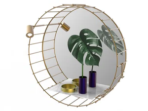 CAGE 07 Extra A - Round brass mirror with integrated lighting - Accessories by Il Bronzetto
