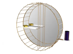 CAGE 07 Extra B - Round brass mirror with shelf - Accessories by Il Bronzetto