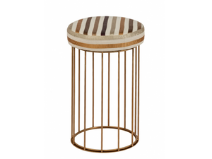 CAGE 08 - Upholstered round brass pouf - Pouf by Il Bronzetto