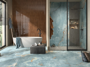 THE ROOM - BLU AQ - Porcelain stoneware wall/floor tiles with marble effect - Wall tile-stone-brick by Imola