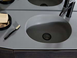 GIRO - Oval single Solid Surface washbasin with integrated countertop - Washbasin by INBANI
