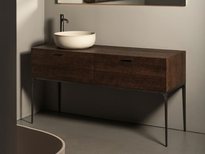 GRATE - Floor-standing single wooden vanity unit with drawers - Washbasin cabinet by INBANI