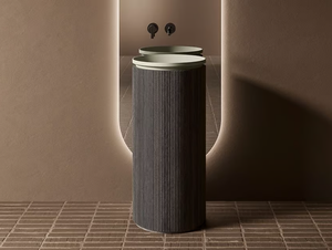 GRATE - Freestanding round marble and wood washbasin - Washbasin by INBANI