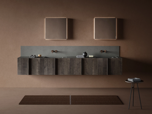 PARAL - Double wall-mounted wooden vanity unit with integrated washbasin - Washbasin cabinet by INBANI