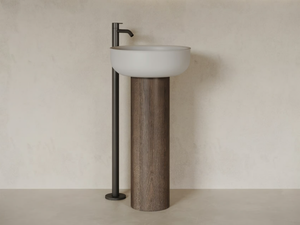 PRIME FREESTANDING - Freestanding round single Solid Surface and wooden washbasin - Washbasin by INBANI