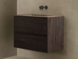 STRATO V - Wooden vanity unit with marble top and drawers - Washbasin cabinet by INBANI