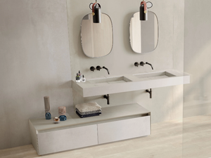 DOUBLE FLAT - Wall-mounted double rectangular porcelain stoneware washbasin - Washbasin by Italgraniti