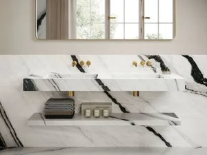 DOUBLE GROOVE - Wall-mounted double rectangular porcelain stoneware washbasin - Washbasin by Italgraniti