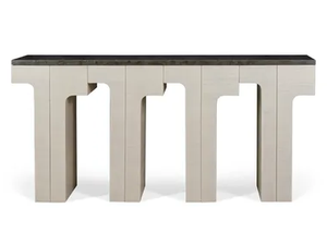 DOMOOS - Rectangular oak and marble console table - Console by JOSÉ LEITE DE CASTRO