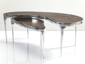 Coffee table - Aluminium and wood coffee table - Coffee table by KARE Design