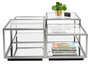 LUIGI SILVER - Square Glass and Stainless Steel high side table - Coffee table by KARE Design