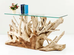 ROOTS - Rectangular wood and glass console table - Console by KARE Design