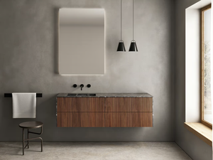 SIGNATURE 02 - Single wall-mounted walnut vanity unit with integrated washbasin - Washbasin cabinet by Karol