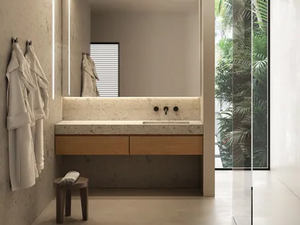 SIGNATURE 03 - Single wall-mounted oak vanity unit with mirror - Washbasin cabinet by Karol