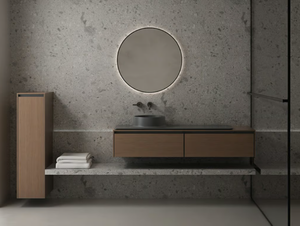 TOSCA 02 - Single wall-mounted oak vanity unit with drawers - Washbasin cabinet by Karol