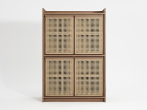 ROOTS - Solid wood and rattan highboard - Cabinet by KARPENTER