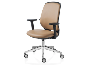KEY SMART ADVANCED - Leather office chair with armrests with 5-Spoke base - Chair by Kastel