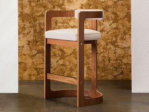 ZUMA - Upholstered wooden barstool with footrest - Stool by Kelly Wearstler