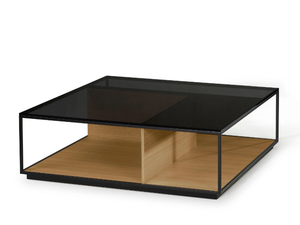 RITA - Low wood and glass coffee table with integrated magazine rack - Coffee table by Kendo Mobiliario