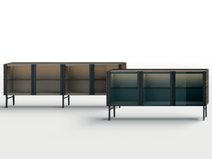 ARYA - Wood and glass sideboard with integrated lighting - Cabinet by Kico
