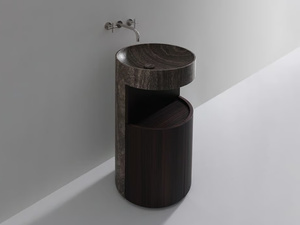 HUG - Freestanding round marble and wood washbasin - Washbasin by Kreoo