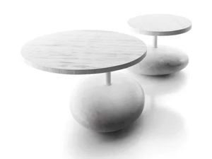 PAVE - Round marble and larch coffee table - Side table by Kreoo