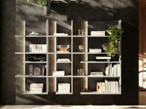 PENTAGRAM - 1455 - Floating wooden bookcase with built-in lights - Cabinet by Lago