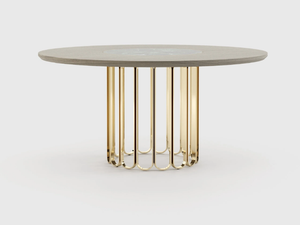 CHERYL - Round stainless steel and wood table with Lazy Susan - Table by Laskasas