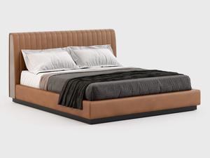 HARRY - Leather double bed with upholstered headboard - Bed frame by Laskasas