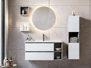 CUBIK 02 - Wall-mounted wooden vanity unit with cabinets - Washbasin cabinet by LEGNOBAGNO