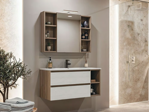 CUBIK 03 - Wall-mounted wooden vanity unit with mirror - Washbasin cabinet by LEGNOBAGNO
