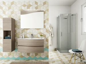 FLEX 01 - Suspended bathroom cabinet with drawers with mirror - Washbasin cabinet by LEGNOBAGNO