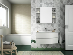 FLEX 02 - Suspended bathroom cabinet with drawers with mirror - Washbasin cabinet by LEGNOBAGNO