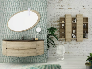 FREEDOM FC07 - Single wall-mounted HPL vanity unit with mirror - Washbasin cabinet by LEGNOBAGNO