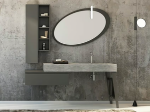 FREEDOM FL16 - Single porcelain stoneware vanity unit with doors with mirror - Door by LEGNOBAGNO
